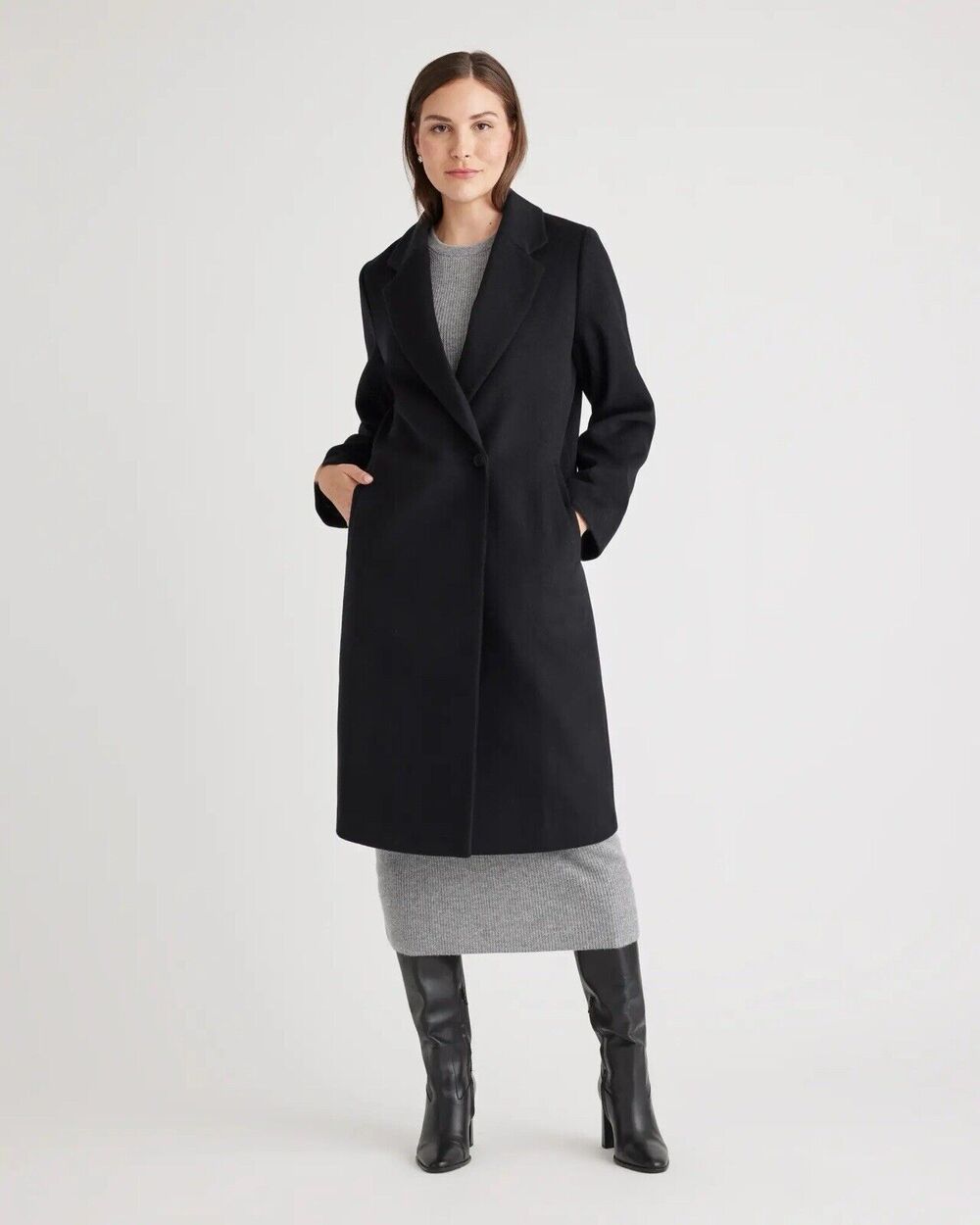 New Quince Women's XS Black Italian Classic Single Breasted Wool Coat $180 Retro